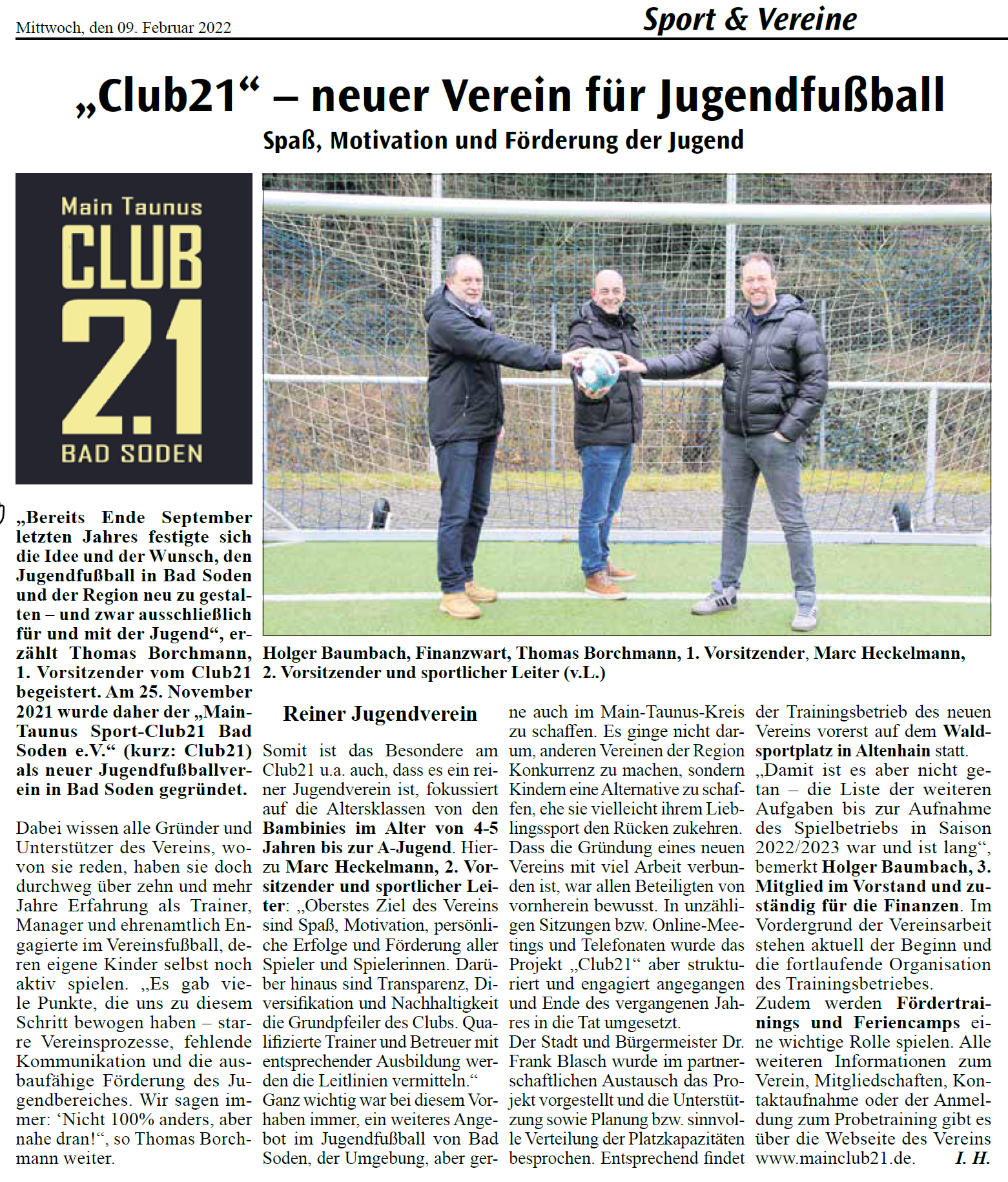 Artikel in der Bad Sodender Zeitung vom 9. Februar 2022